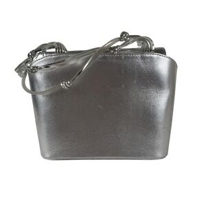 Vintage Stuart Weitzman Silver Metallic Leather Lucite Handle Evening Bag Small